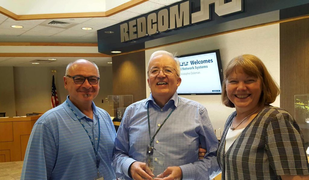 Sam Delibert – President Emeritus (on left), Chuck Breidenstein – Co-founder and VP of Technology (in middle) and Jacqueline Callari – Director of Customer Engineering & Support, celebrating the nomination