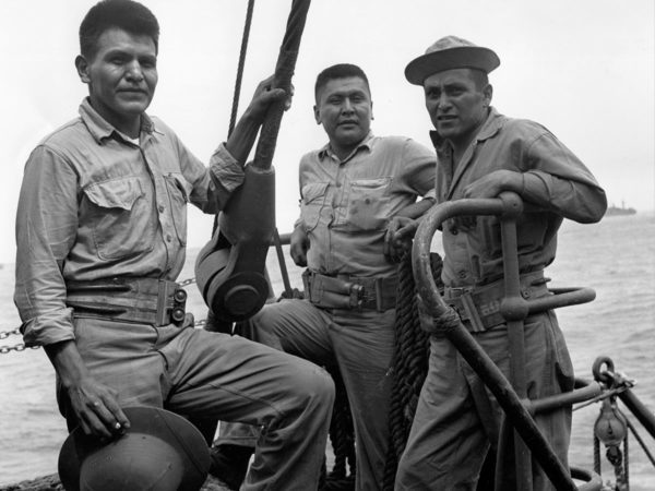 Marine Navajo Code Talkers at sea