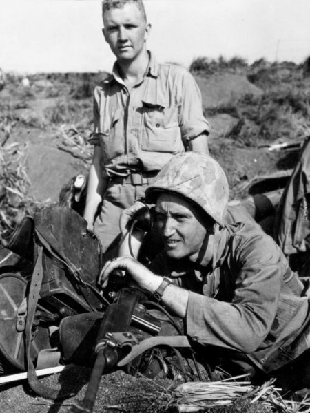 Marine forward observers at work on Iwo Jima