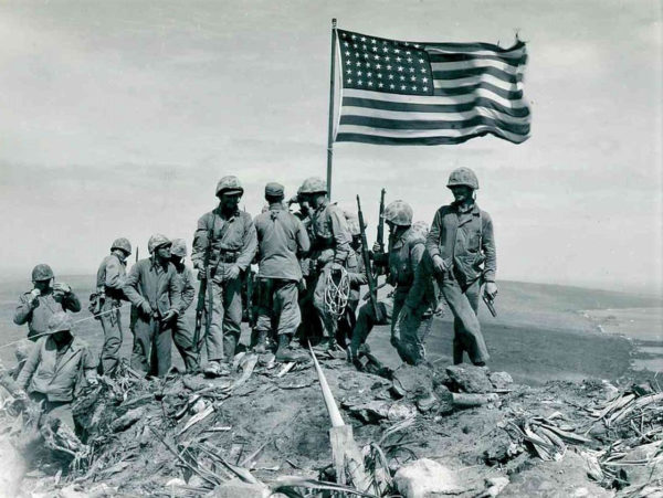U.S. flag raised atop Mount Suribachi