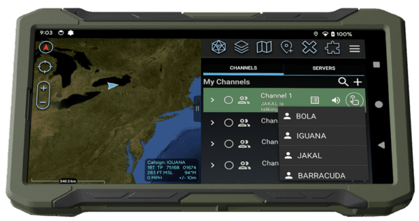 REDCOM Sigma Client for ATAK on android smartphone with Juggernaut case