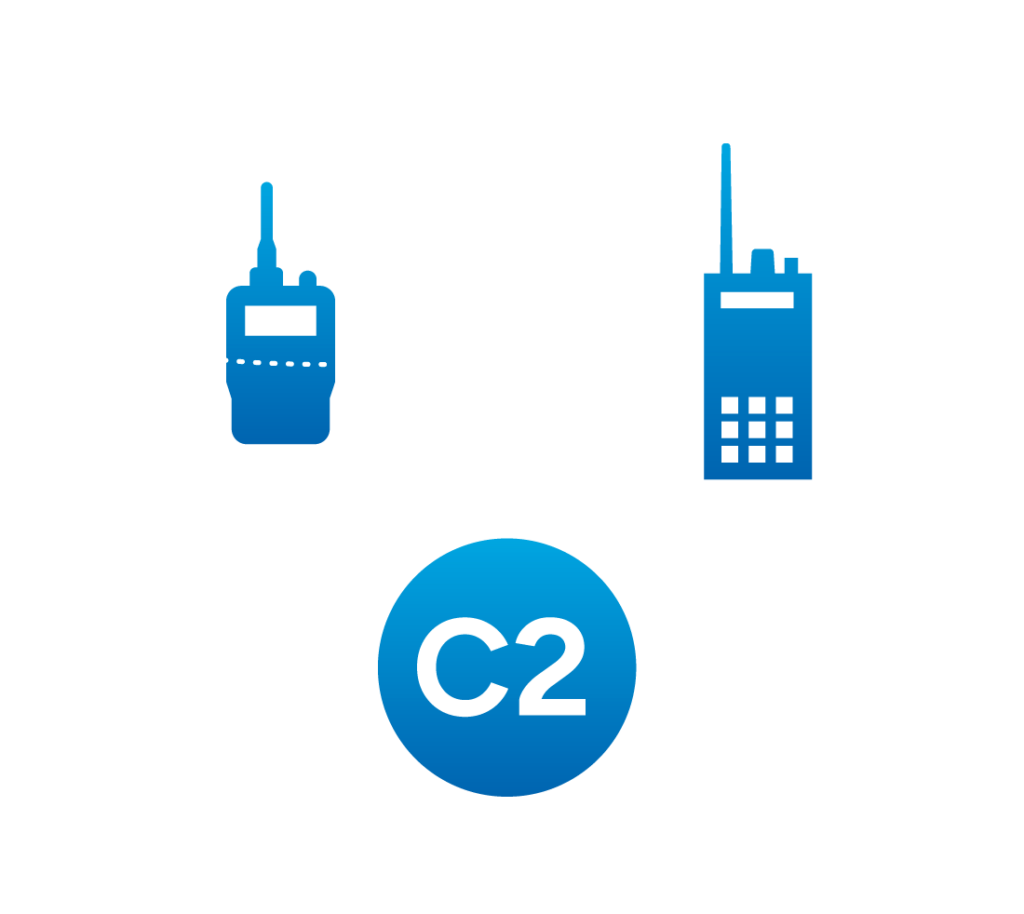 Two handheld radios connected to C2 in a circle