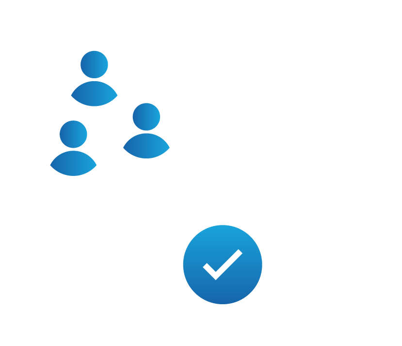 people connected to a network and a checkmark